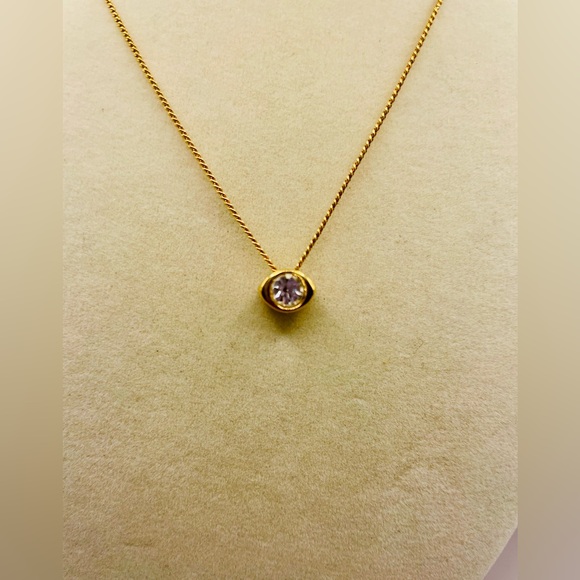 Jewelry - Dainty gold plated choker necklace with a cubic zirconia oval shaped pendant.